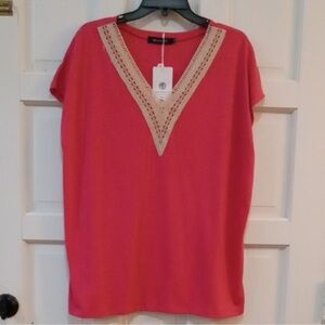 MEROKEETY Women's Casual Cap Sleeve Lace Trim V Neck Tops Loose Blouse